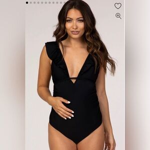 PinkBlush Black Ruffle Tie Maternity One-Piece Swimsuit